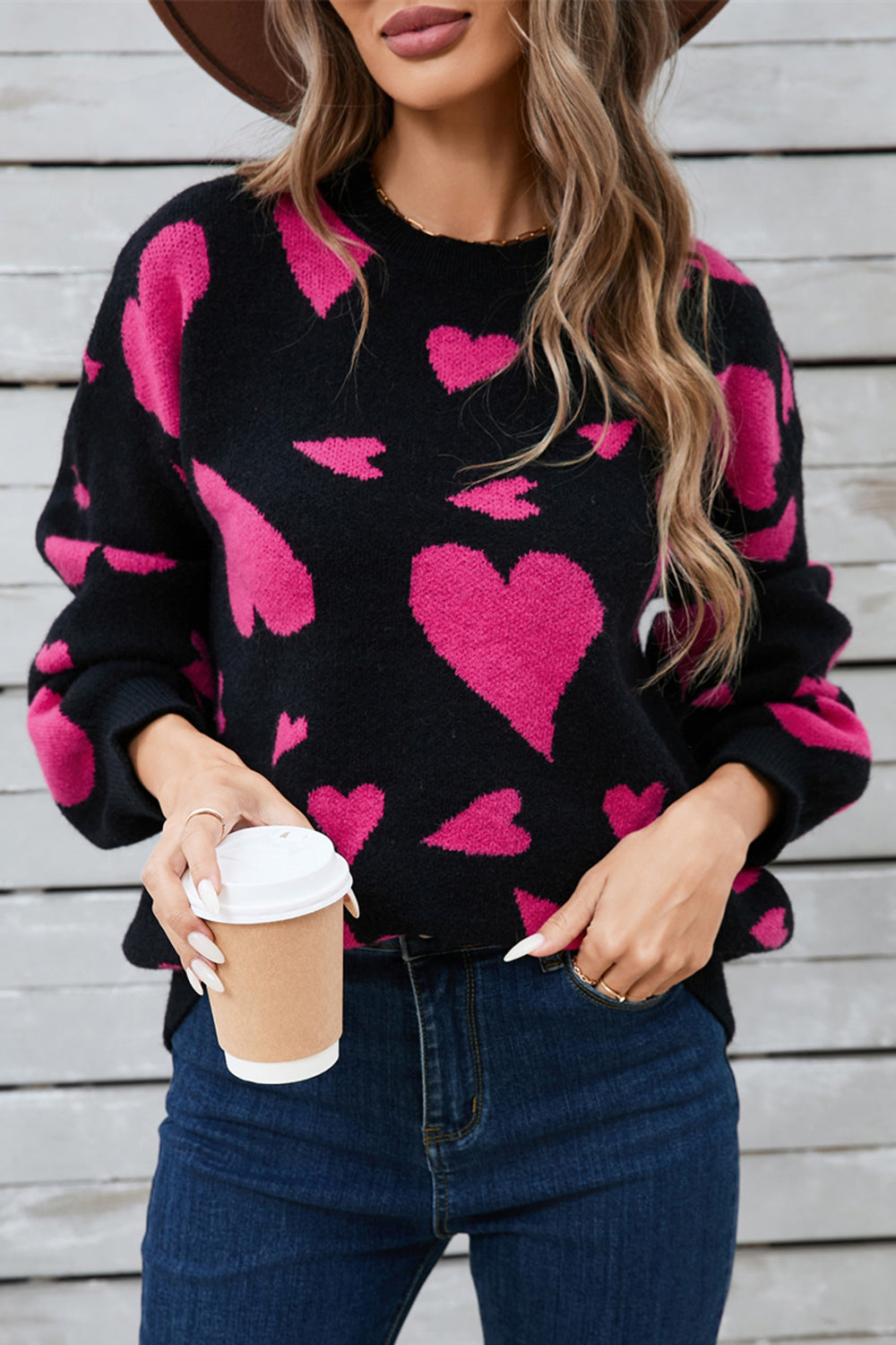 Follow Your Heart Round Neck Long Sleeve Sweater (2 Colors)