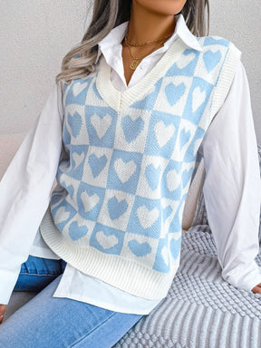 She's A Heartbreaker Heart Printed V-Neck Sweater Top(3 Colors)