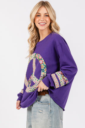 Peace Out Loud Applique Patch Long Sleeve Top