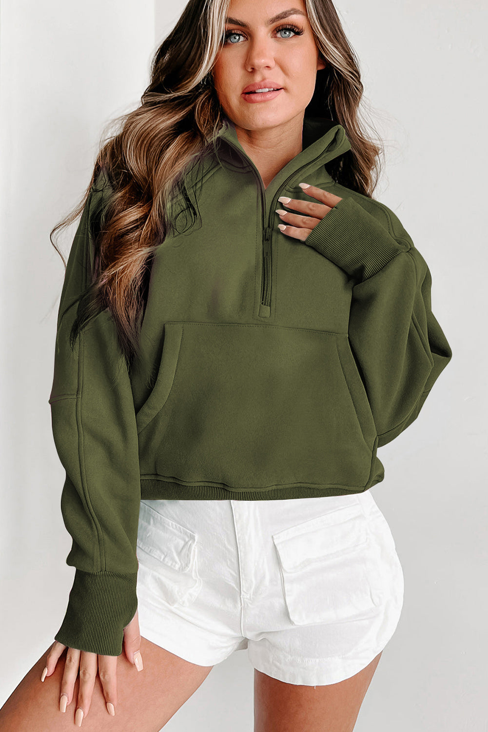 Cozy Retreat Green Zip Up Sweatshirt