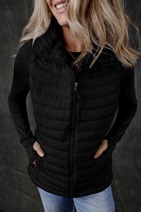 It's the Vest of All Black Zipped Puffer Vest