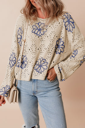 Wishing For This Beige Floral Print Sweater top