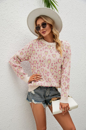 Falling For Your Charm Heart Printed Sweater Top