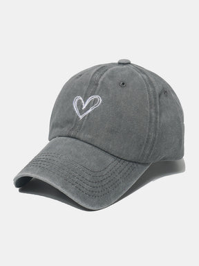 Embroidered Heart Washed Cotton Baseball Cap (6 Colors)