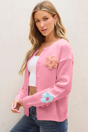 Living In A Floral Paradise Pink Cute Knitted Floral Cardigan