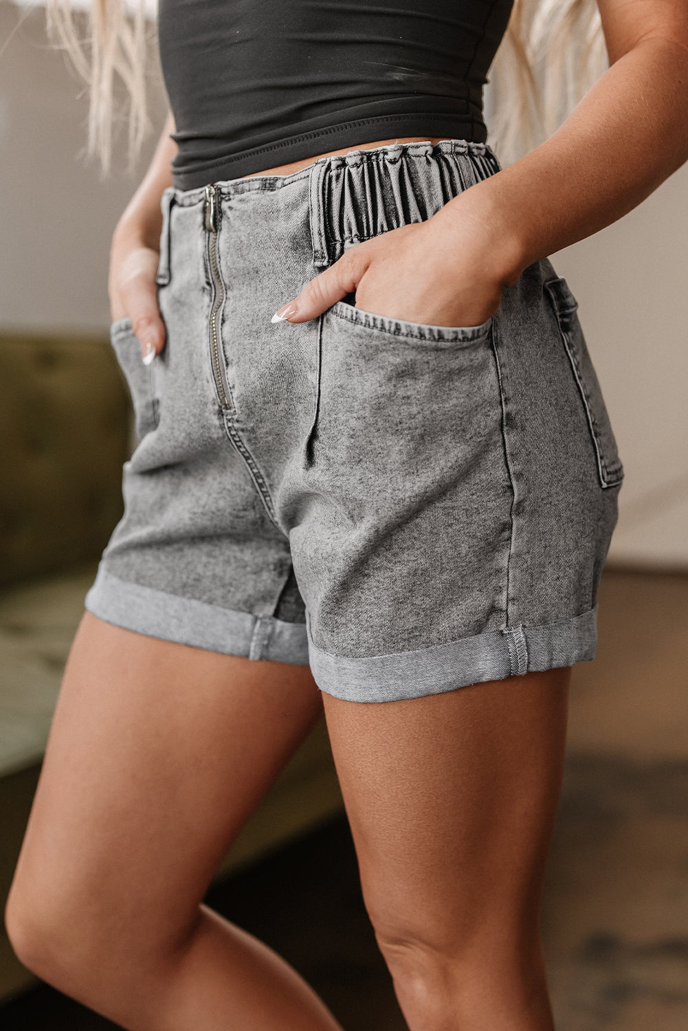 Off The Cuff Light Wash Denim Shorts