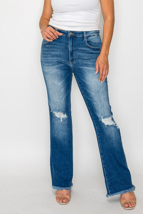 Mia Bytos Raw Hem Distressed High Rise Bootcut Jeans