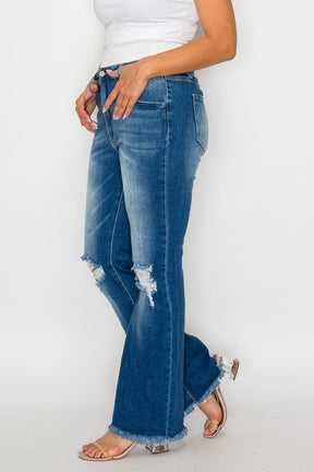 Mia Bytos Raw Hem Distressed High Rise Bootcut Jeans