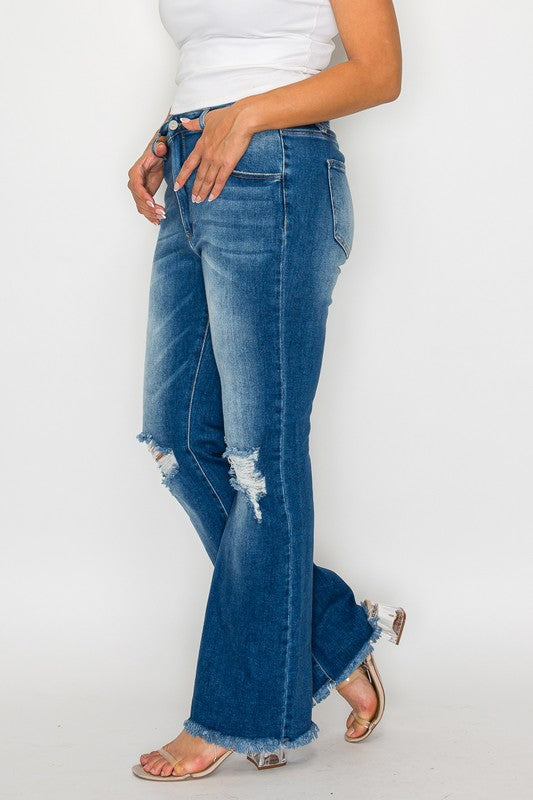 Mia Bytos Raw Hem Distressed High Rise Bootcut Jeans