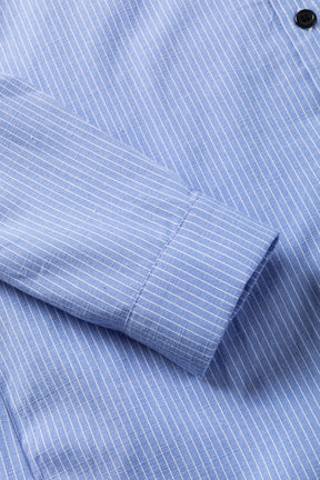 Stripe Fever Sky Blue Roll-tab Sleeve Pocketed Long Shirt