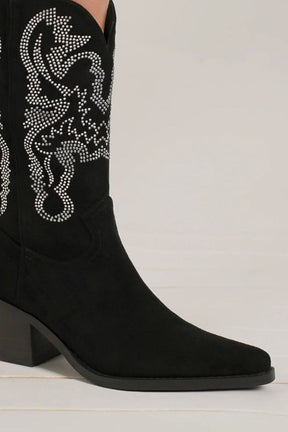 Walk The Walk Black Rhinestone Detail Point Toe Boots