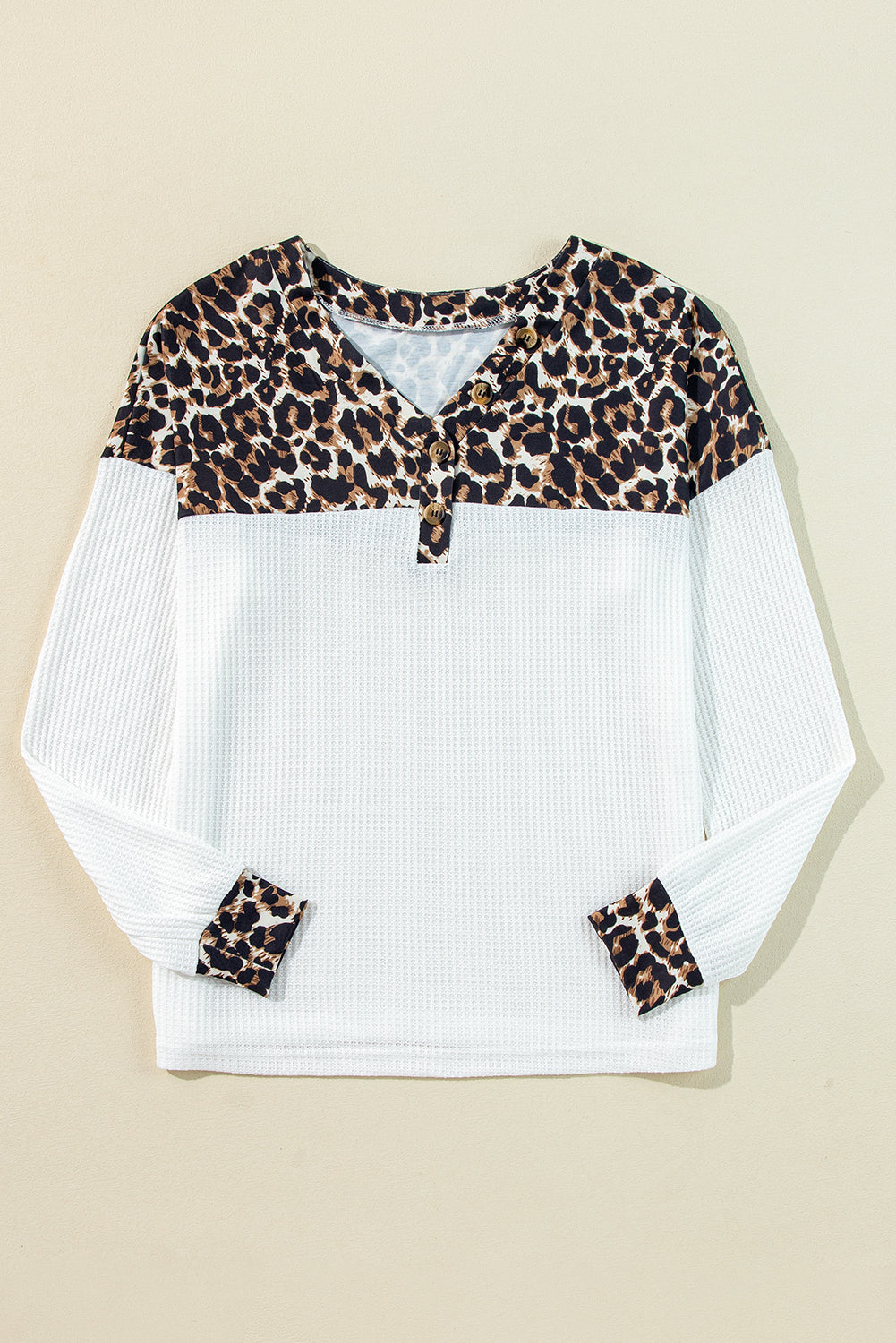 Wild Vibes Waffle Button V Neck Top