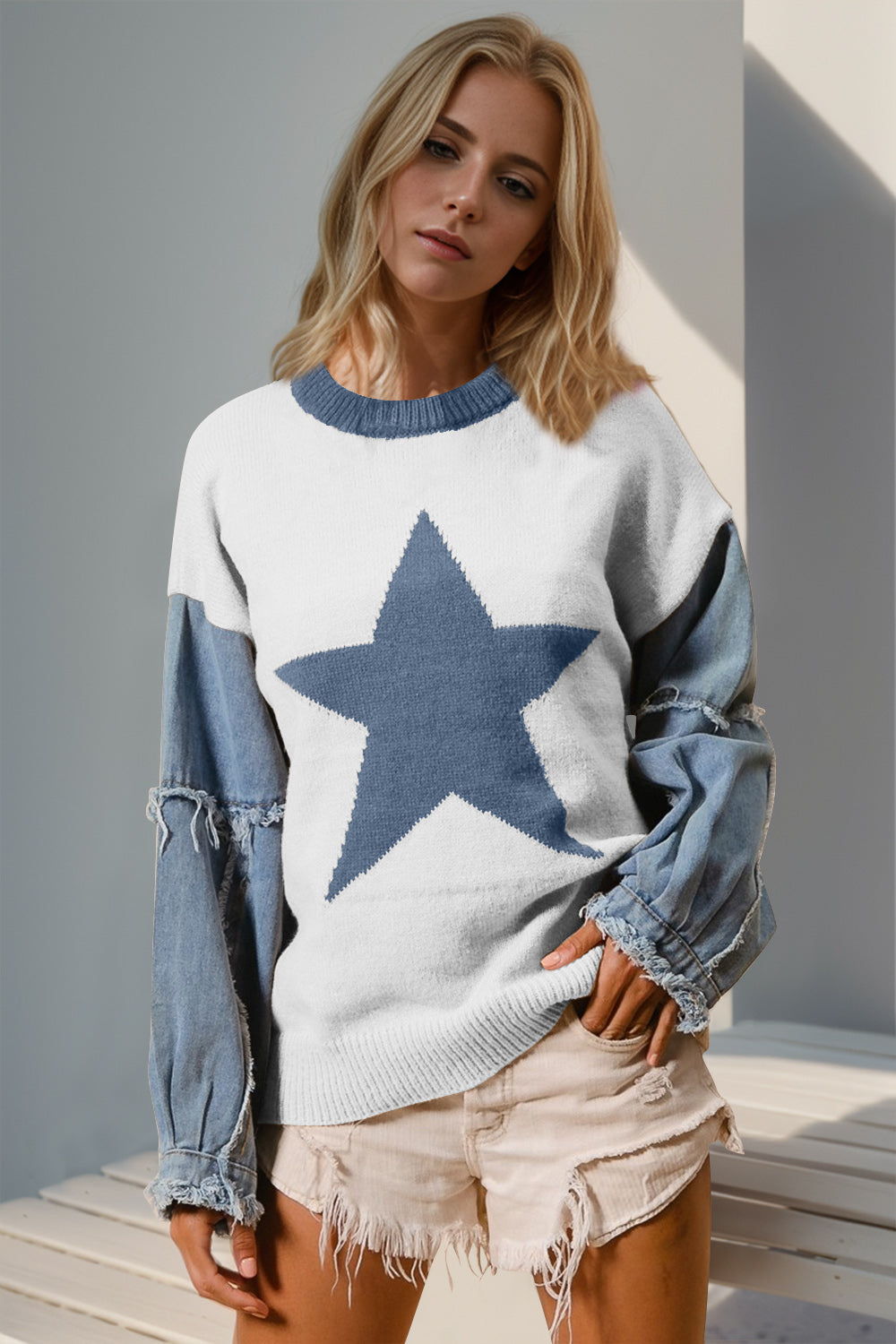 Star Power Raw Edge Long Sleeve Sweater (3 Colors)