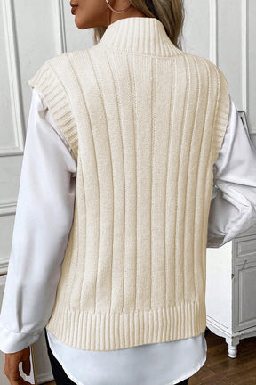 She's One To Remember Oatmeal Cable Knit High Neck Sweater Vest Top