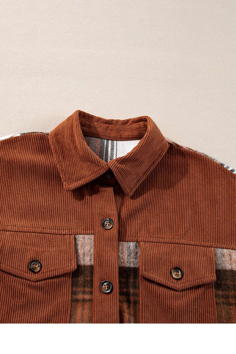 Ready For Cold Days Cinnamon Plaid Corduroy Shacket