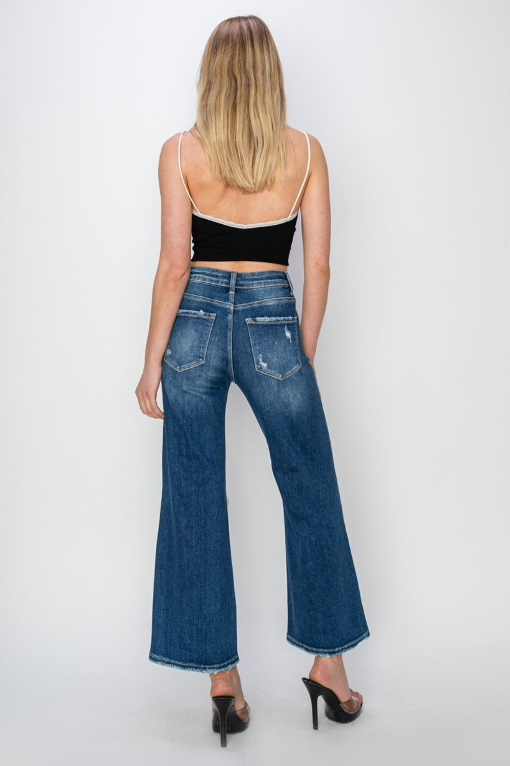 Jordan High Rise Patch Detailed Wide Leg Crop Jeans