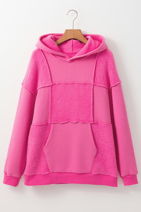 Let's Talk About Me Pitaya Pink Mineral Wash Terry Patchwork Drawstring Hooded Top