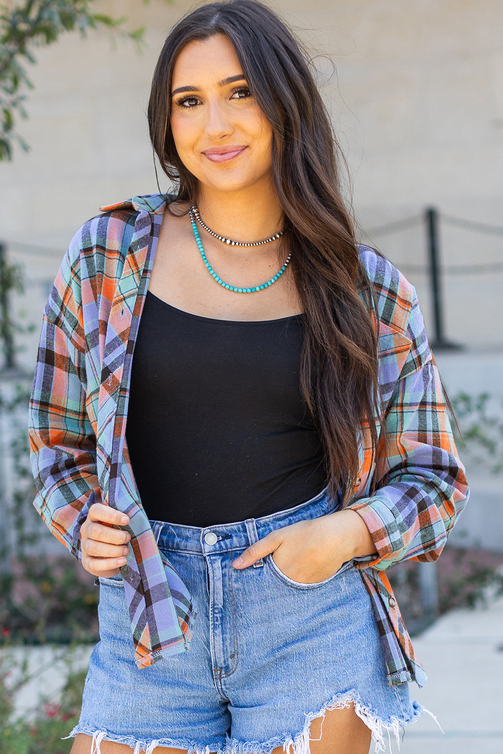 The Seasons Are Changing Orange Plaid Print Loose Vintage Top