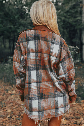 Ready For Cold Days Cinnamon Plaid Corduroy Shacket