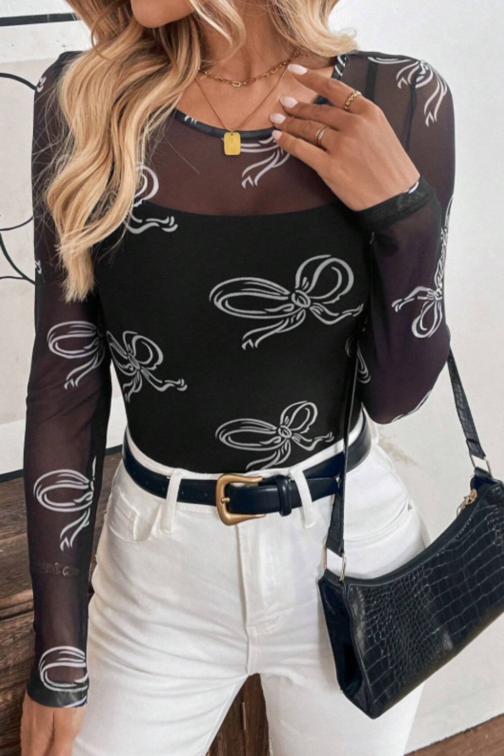 Bow Chic Round Neck Long Sleeve Top