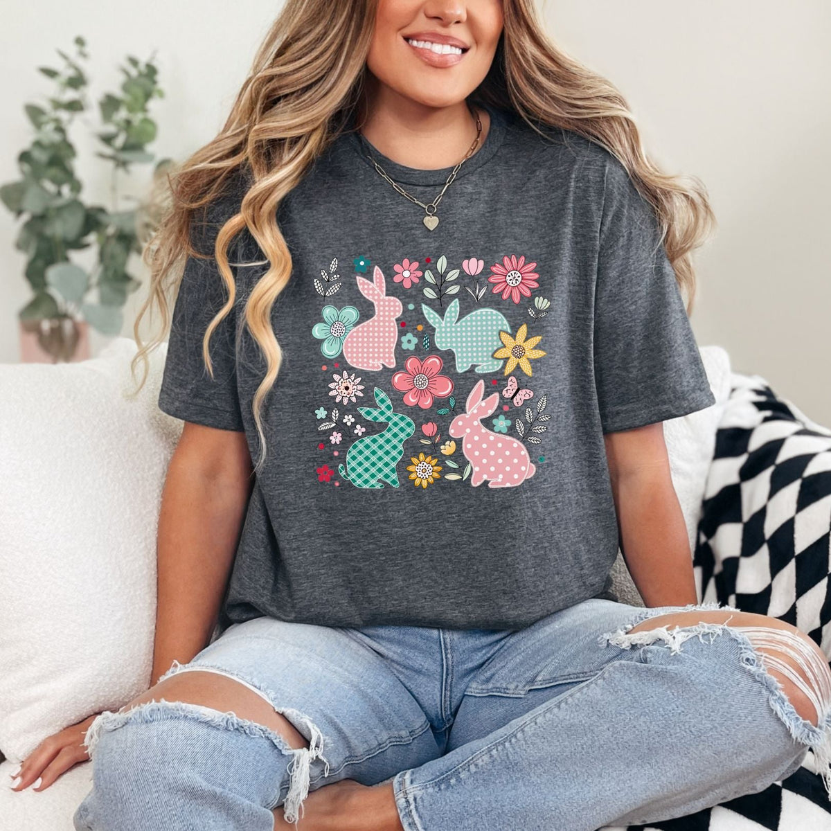 Bunnies and Flowers Graphic Tee