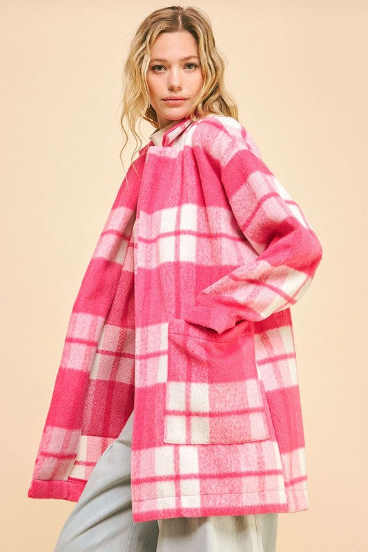 Plaid And Chill Open Front Drop Shoulder Coat