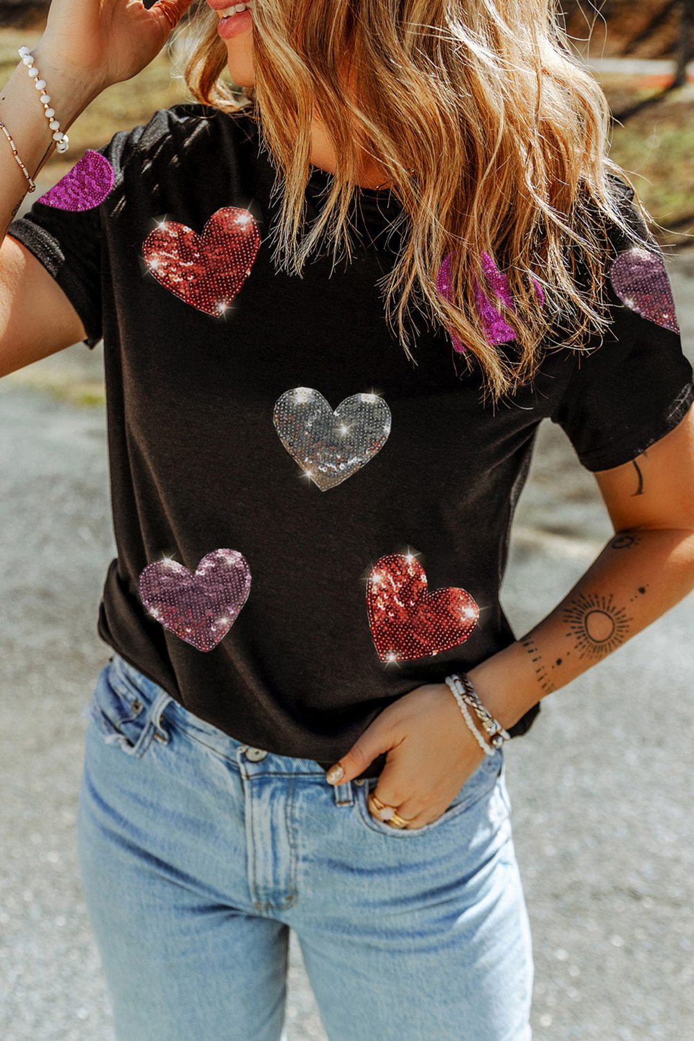 Black Sequin Heart  Valentine Top