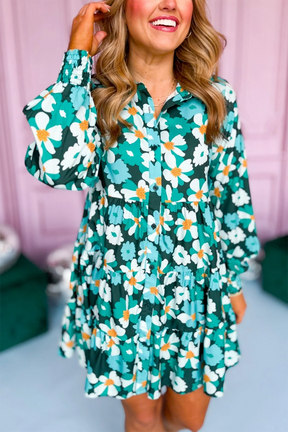 Twirling In The Moonlight Green Floral Dress