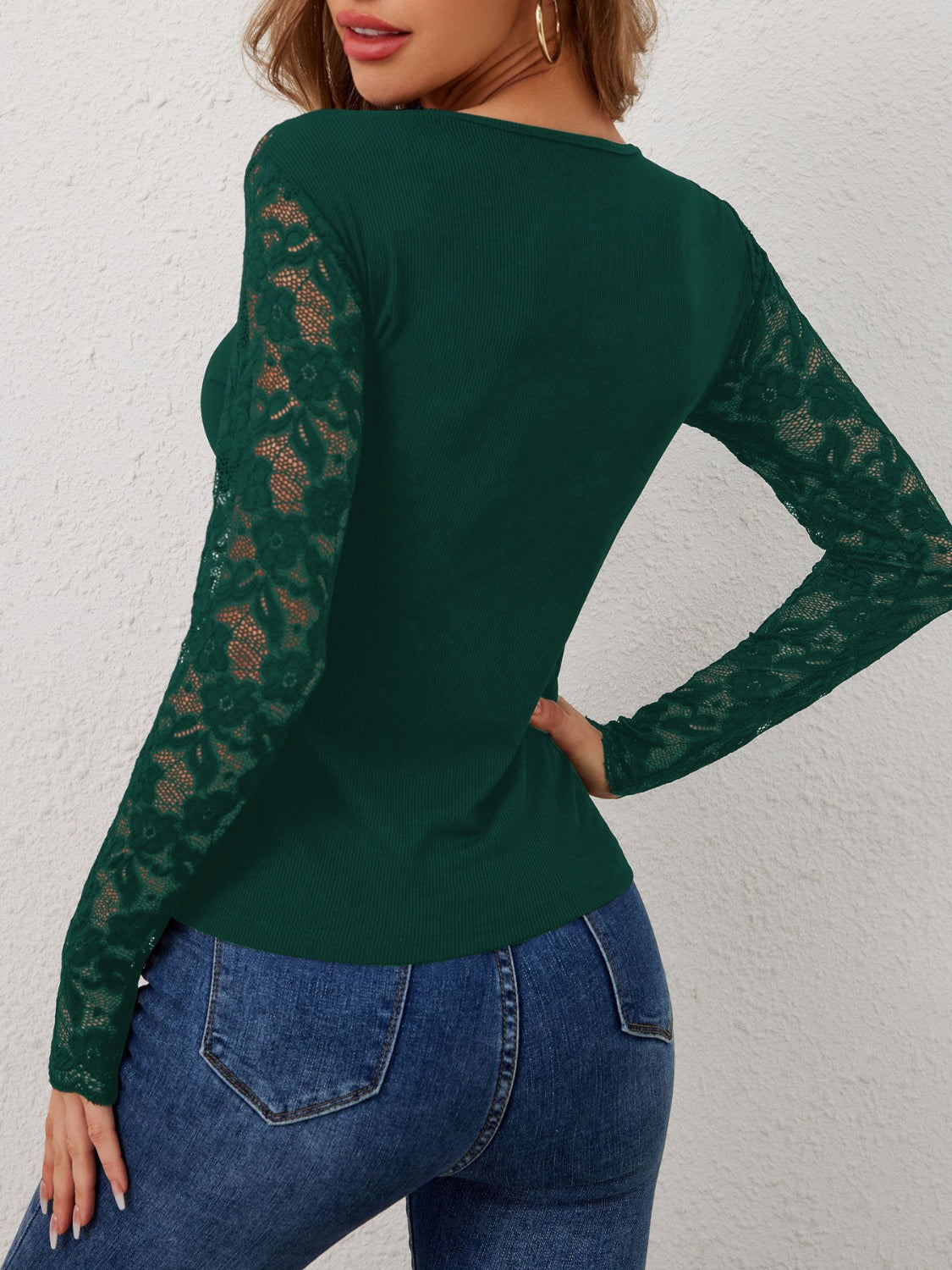 Cozy Couture Lace Wavy Hem V-Neck Long Sleeve Top (3 Colors)