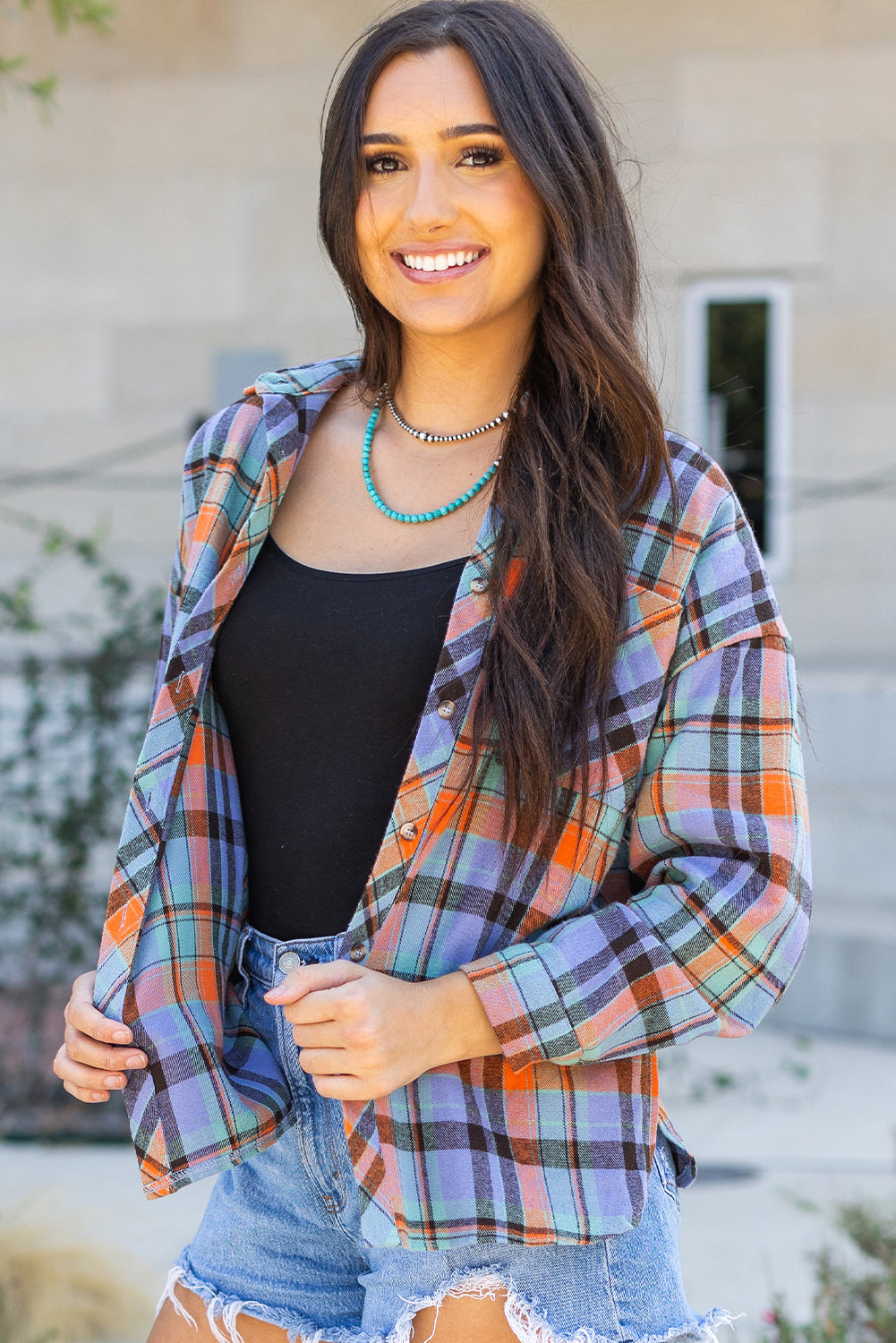 The Seasons Are Changing Orange Plaid Print Loose Vintage Top