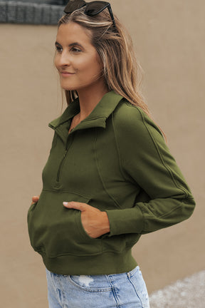 Cozy Retreat Green Zip Up Sweatshirt