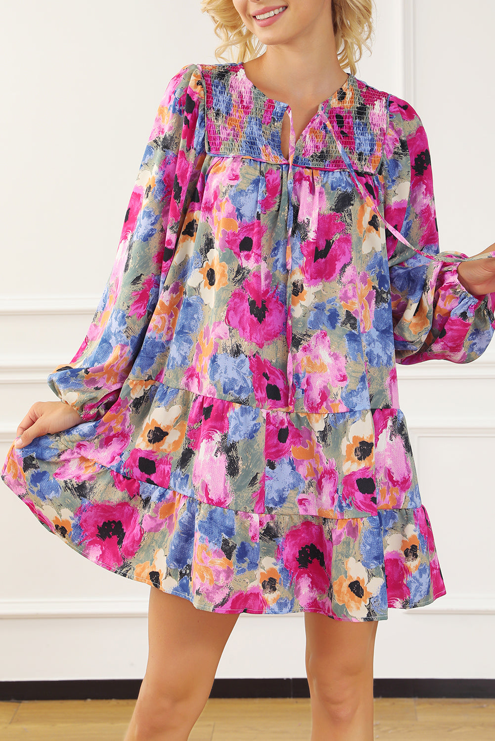 Slay The Bloom Floral Bubble Sleeve Shift Dress