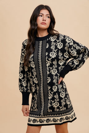 Pretty Little Secret Floral Jacquard Sweater Dress