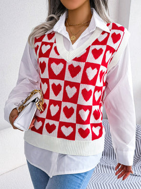 She's A Heartbreaker Heart Printed V-Neck Sweater Top(3 Colors)