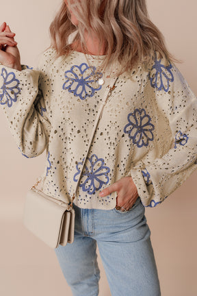 Wishing For This Beige Floral Print Sweater top