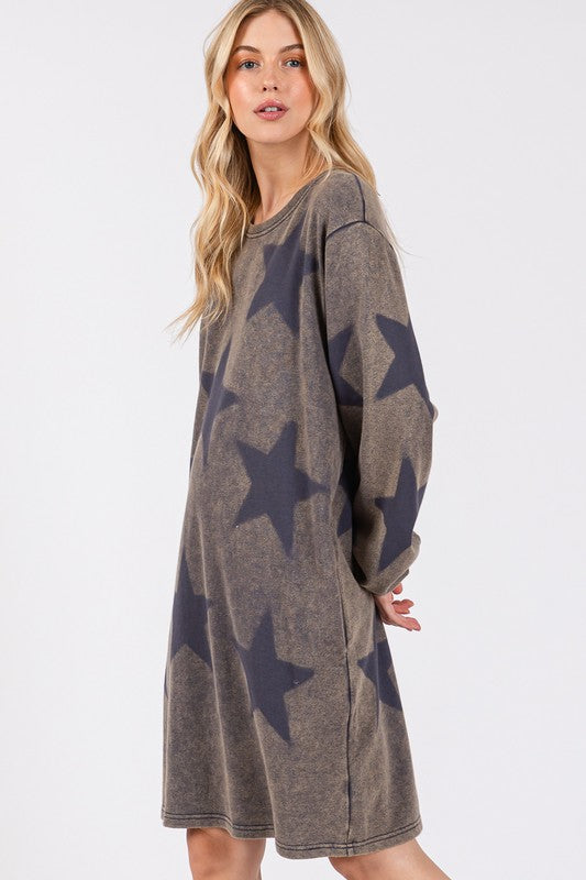 Catch A Star Print Round Neck Dress