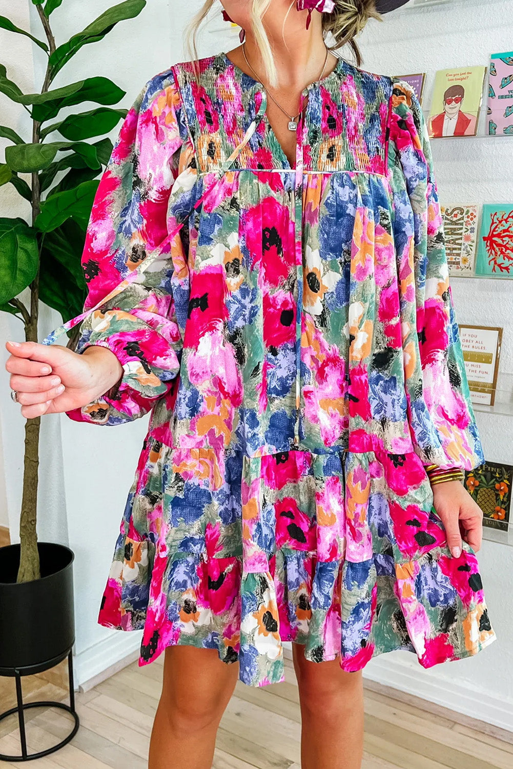 Slay The Bloom Floral Bubble Sleeve Shift Dress