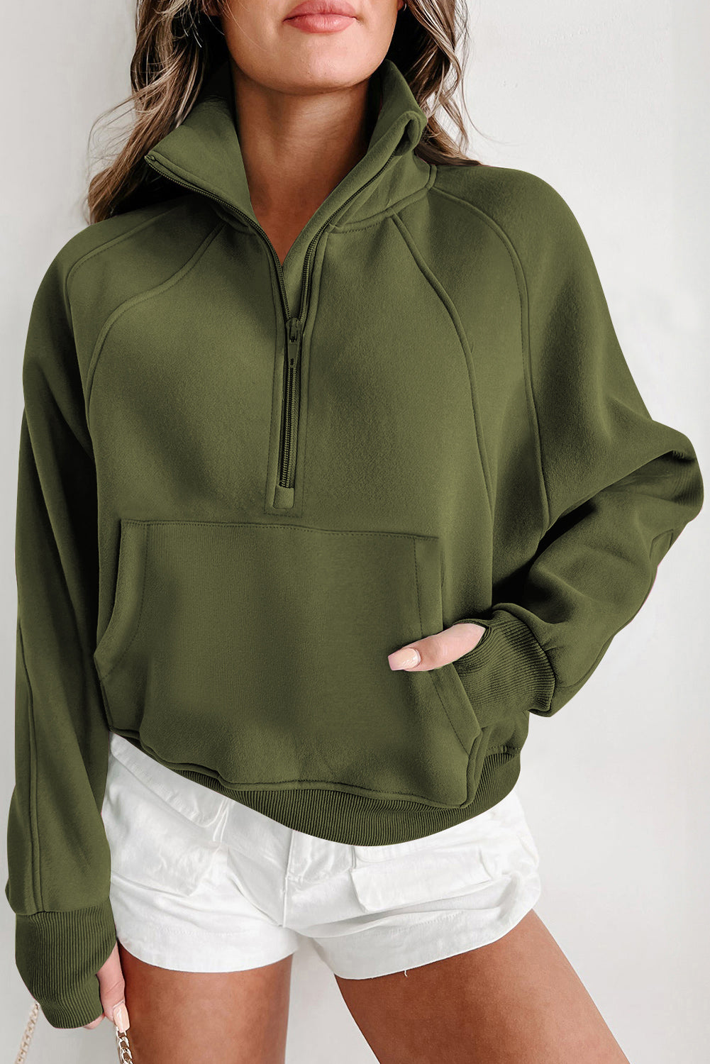 Cozy Retreat Green Zip Up Sweatshirt