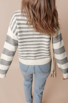 Cozy Moments Gray Striped  Sweater Top