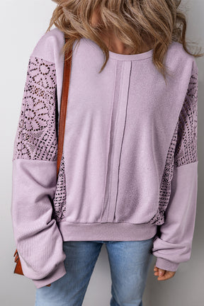 Feeling Good About Myself Orchid Knit Crochet Seam Ribbed Trim Sweatshirt Top