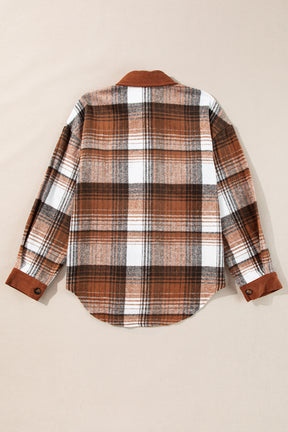 Ready For Cold Days Cinnamon Plaid Corduroy Shacket