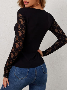 Cozy Couture Lace Wavy Hem V-Neck Long Sleeve Top (3 Colors)