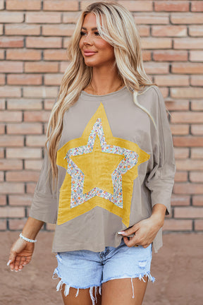 Waiting On A Shooting Star Medium Grey Floral/Star Top