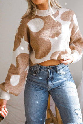 Timeless Chic Khaki Flower Pattern Sweater