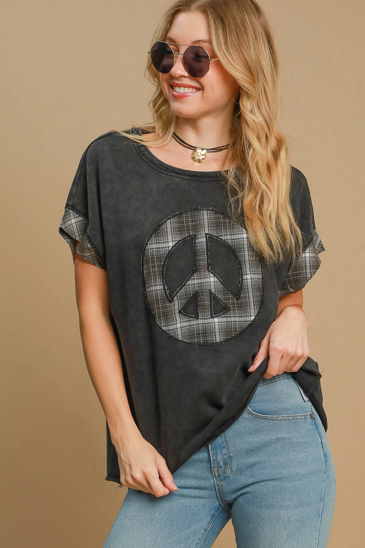 Inner Peace Applique Round Neck French Terry Top