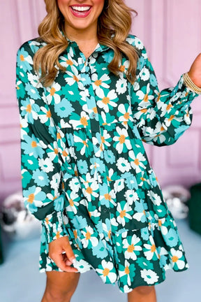 Twirling In The Moonlight Green Floral Dress