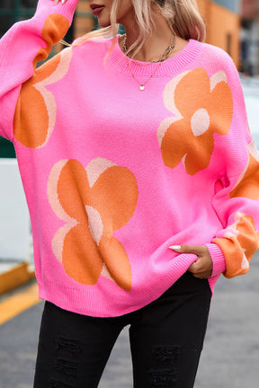 Blooms And Bliss Flower Pattern Slouchy Sweater