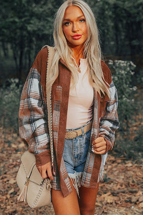 Ready For Cold Days Cinnamon Plaid Corduroy Shacket