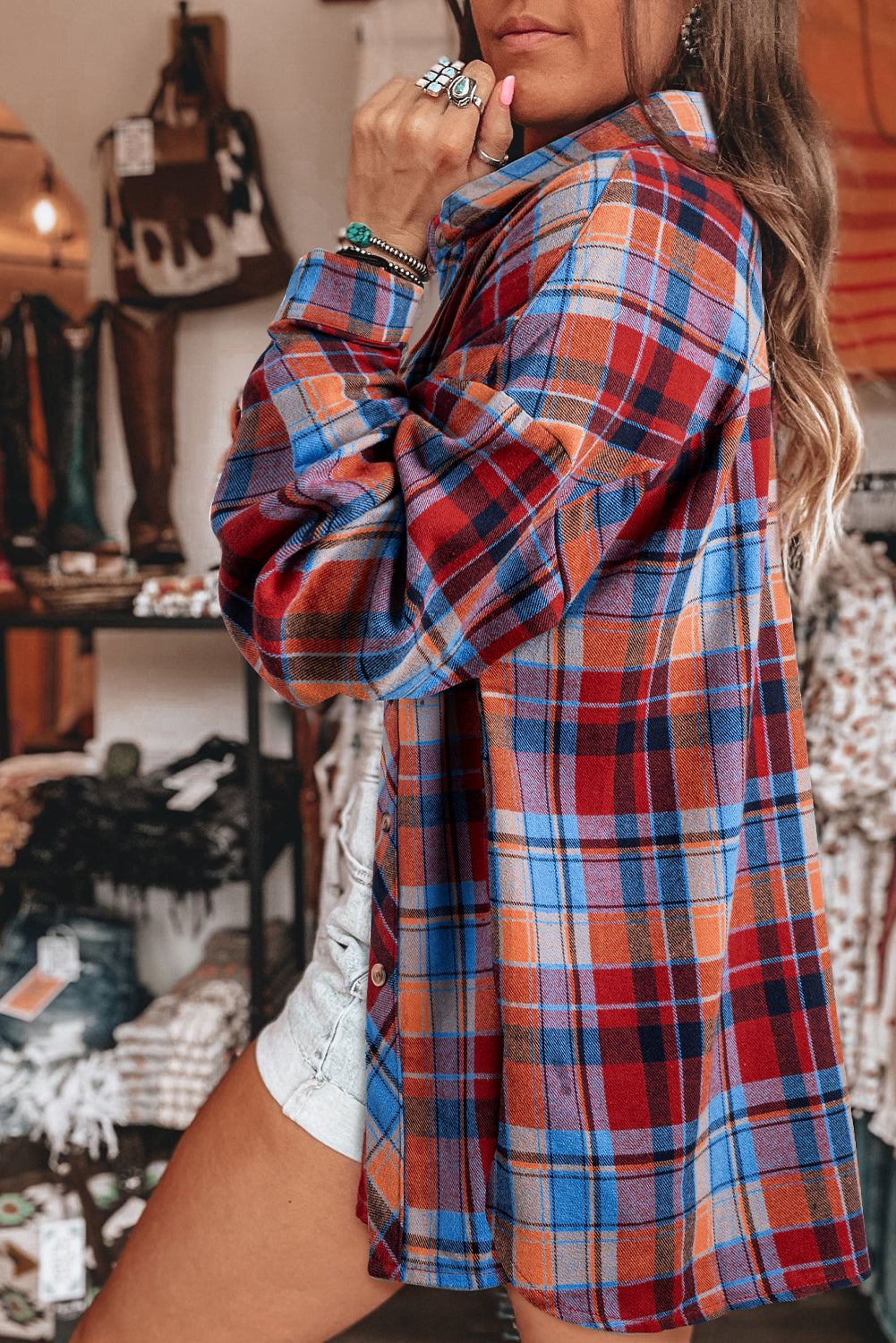 The Seasons Are Changing Red Plaid Print Loose Vintage Top