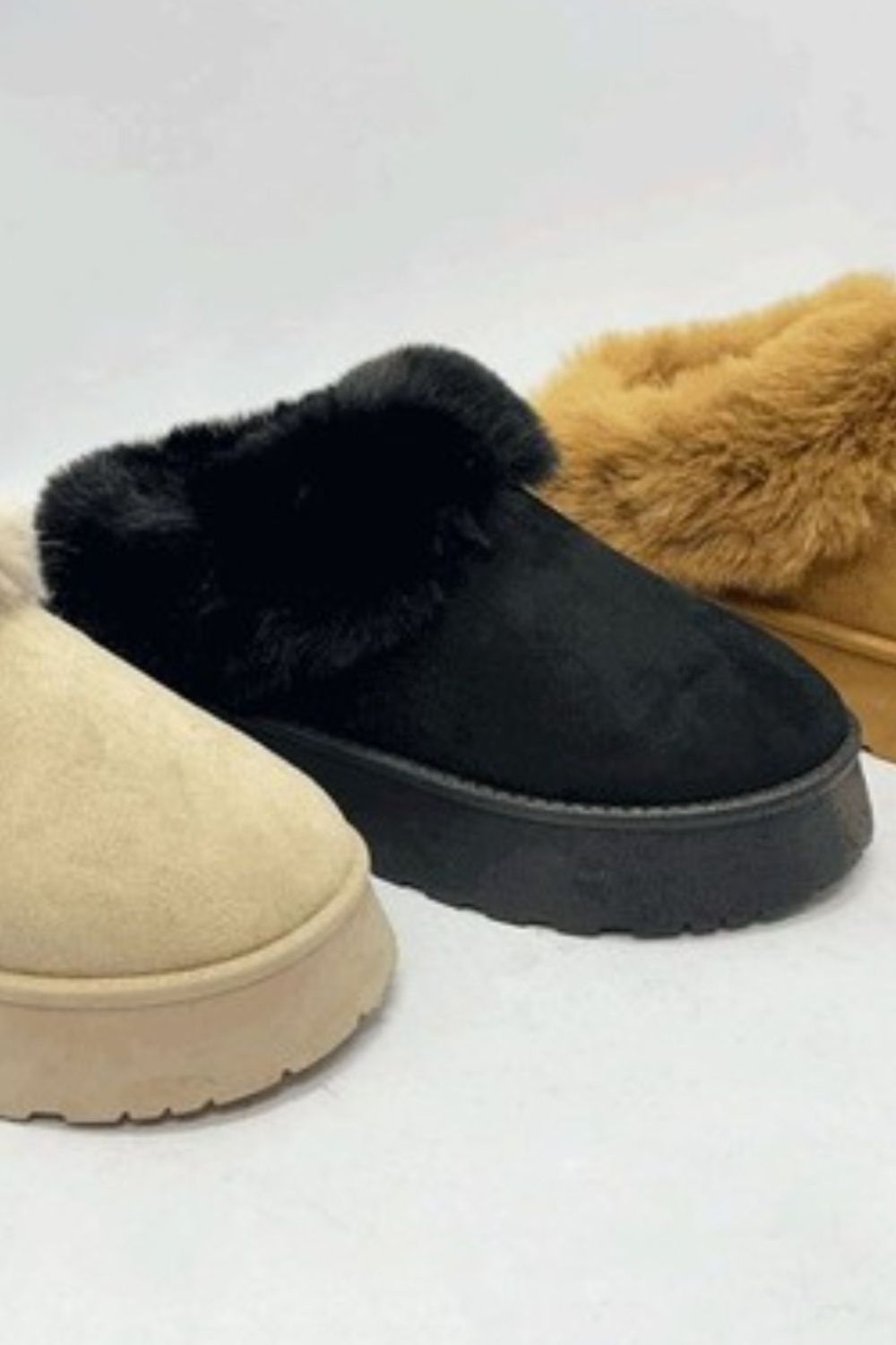 Warm And Fuzzy Black Faux-Fur Platform Slip On Booties